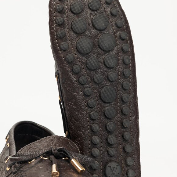 Louis Vuitton Gloria Brown Monogram-Embossed Leather Flat Loafers - Picture 6 of 14